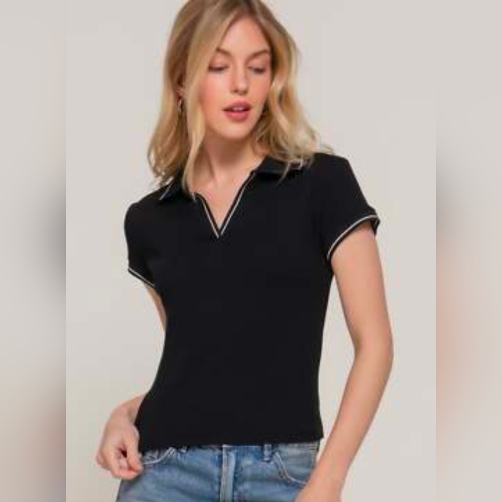 Active USA Classic Black Polo Shirt for Women Size M